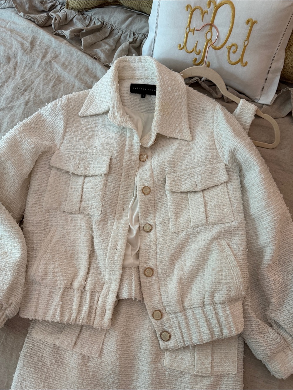 Endless Rose Cream Tweed Blazer and Skirt Set - Picture 3 of 5